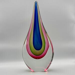 Large sommerso-style layered art glass teardrop sculpture